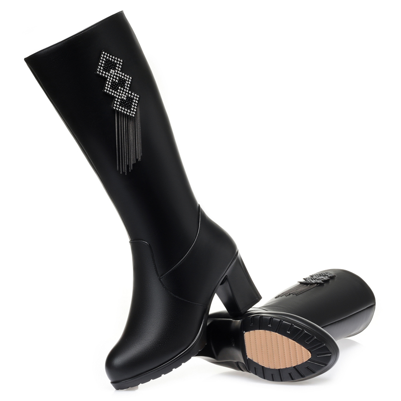 AIYUQI Women's Boots High Heel Winter Genuine Leather Natural Wool Warm Women Dress Boots 2024 New Tassel High Boots Ladies