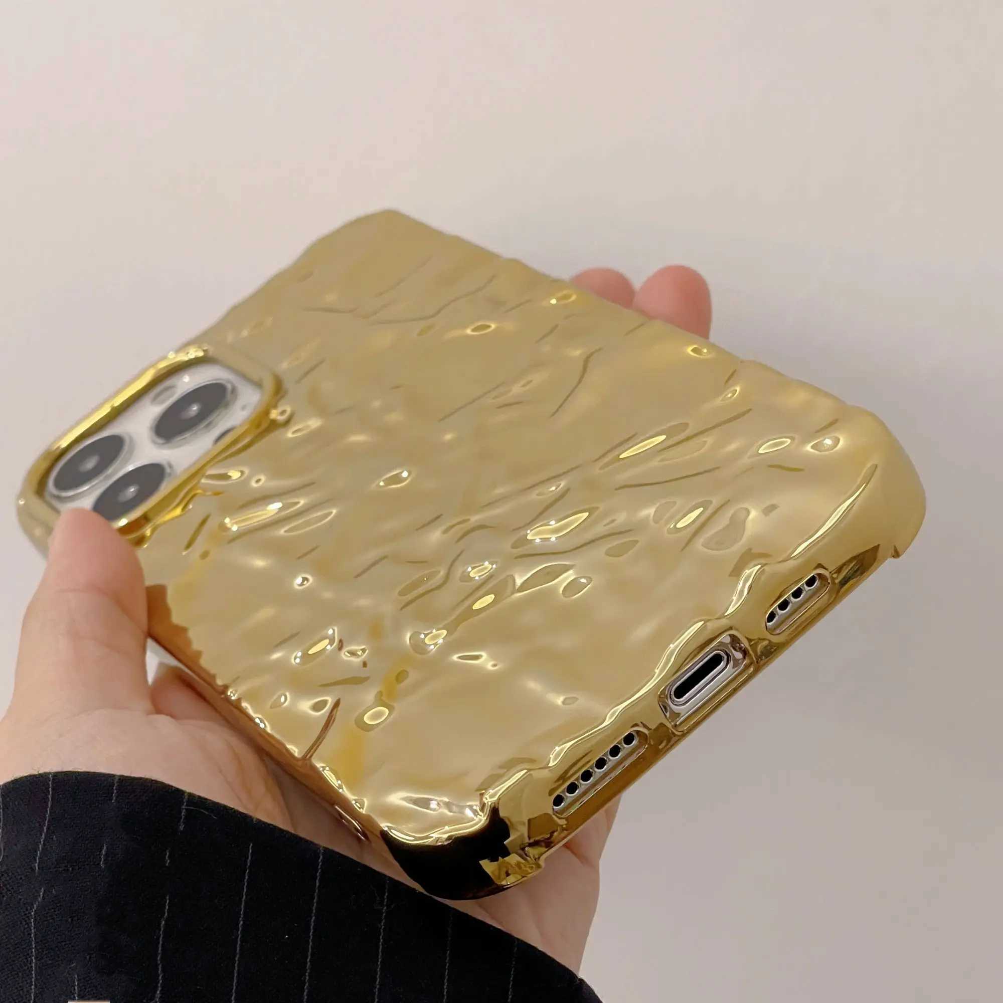 Luxury gold-plated tin foil phone case suitable for iPhone 15 14 13 11 12 Pro Max X XS Max XR waterproof and shockproof soft cover for men M240902