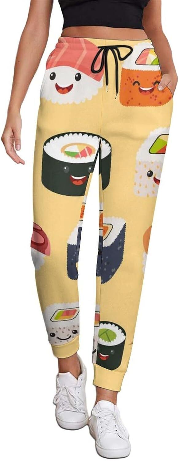 Sweatpants Mens Women 3D Printed Patterned Rice And Vegetable Roll Pants Lounge Drawstring Pajamas With Pockets Sweat Trousers Y2K