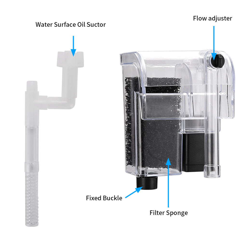 Fish Tank Filter Wall-mounted Waterfall External Filter Fish Tank Oxygen Pump with 2 Filter Cotton for 5~10 Gallon Aquariums