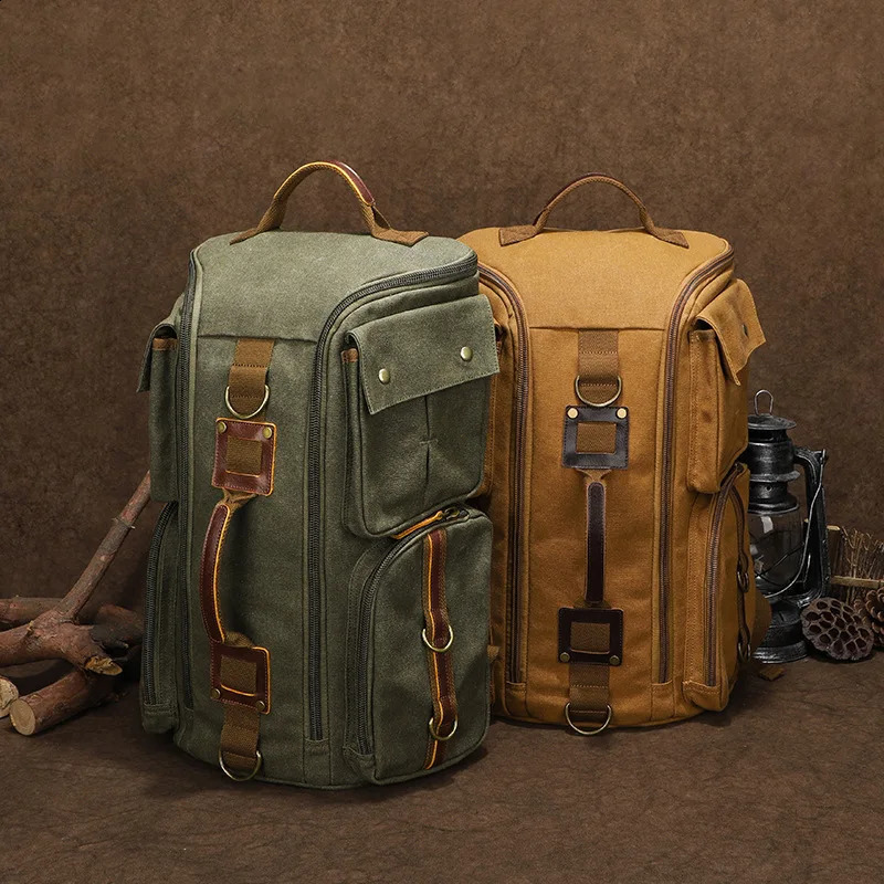 Vintage Leather Man16 inch Laptop Backpack Waxed Canvas Shoulder Rucksack Carry-On Travel Backpack for Men Women 240902