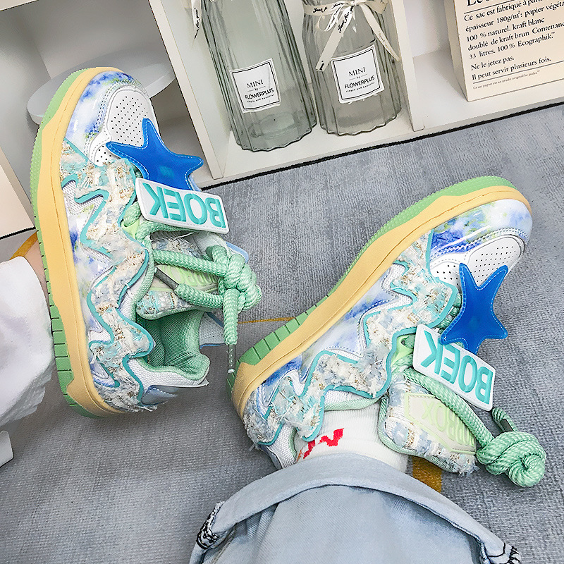 Men's Women's Retro Star Colorblock Casual Sneakers 96c2