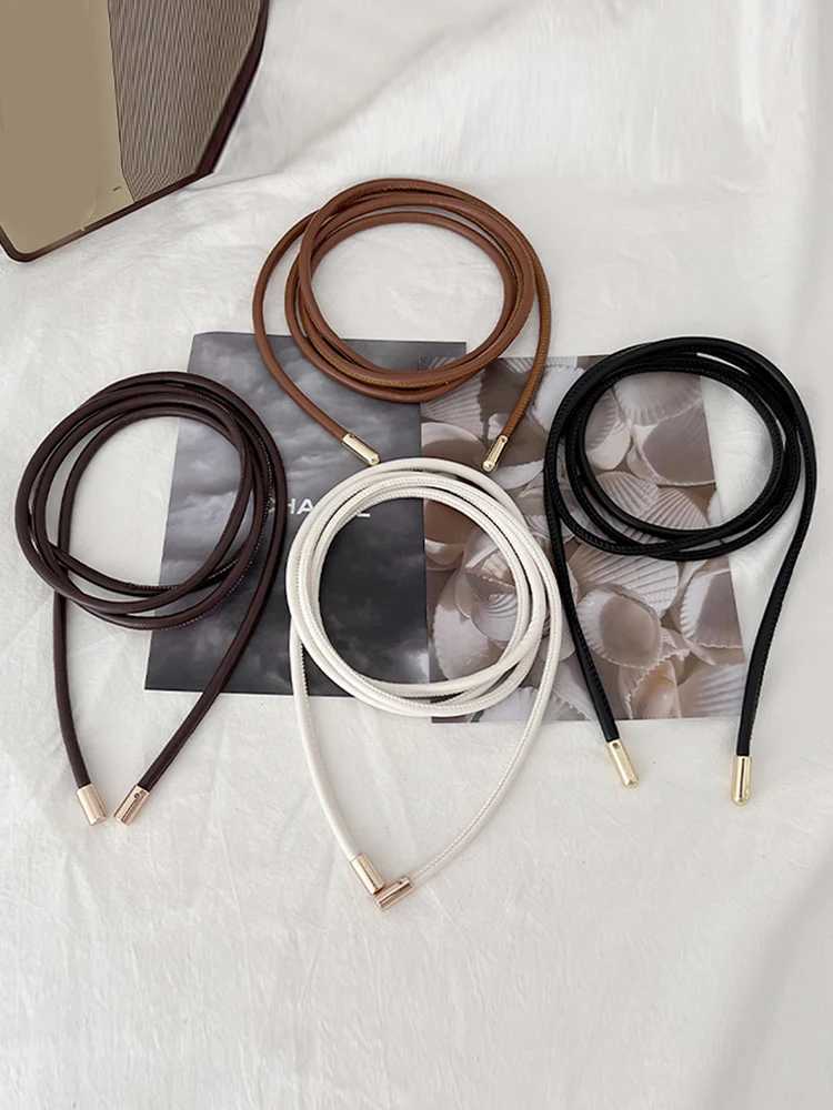 New dress jacket with decorative tray and thin waist belt suitable for plain color PU leather ultra-thin belt retro bow long waist chain X250410