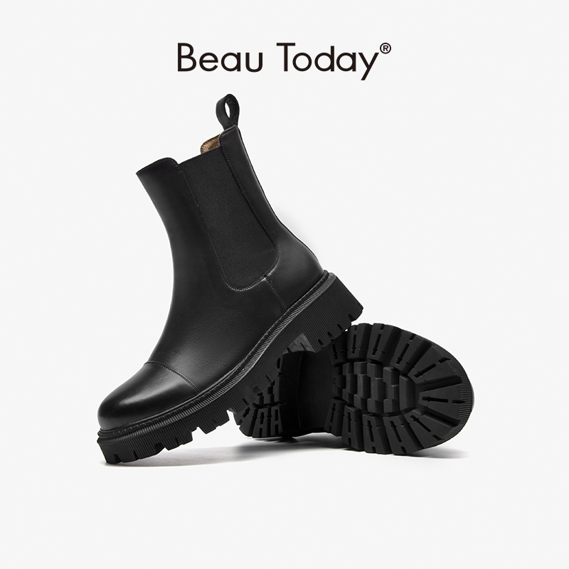 Ankle BeauToday Boots Women Round Toe Shoes With Thick Sole Genuine Cow Leather For Ladies Autumn Spring B02379 9384