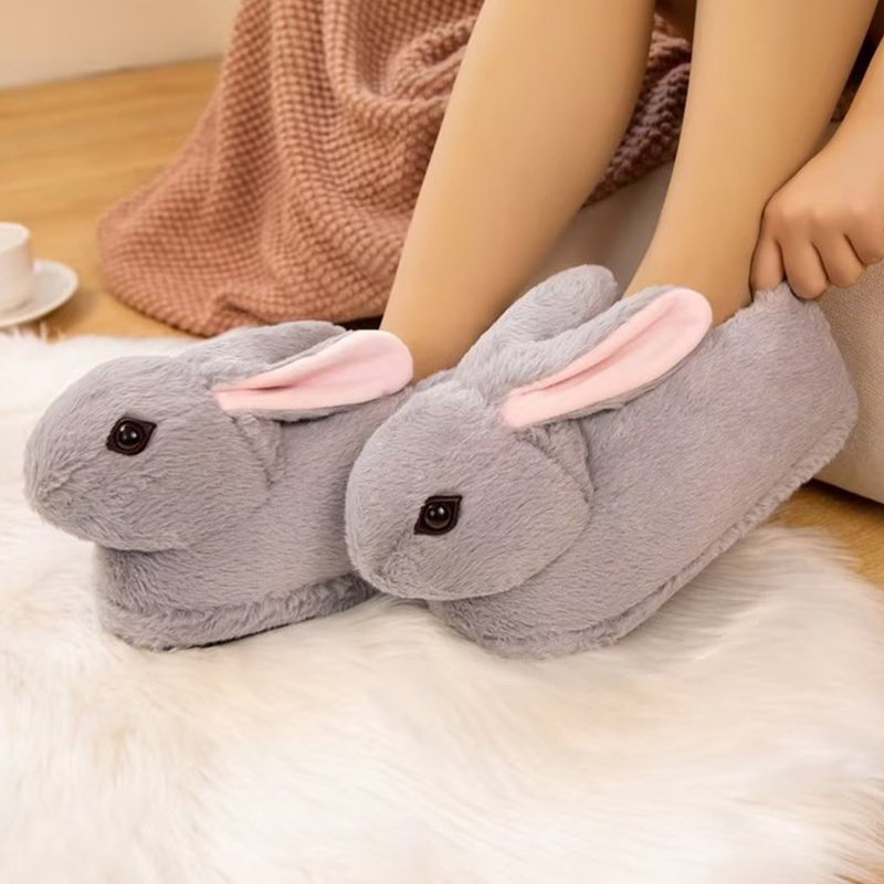 Cute Cartoon Rabbit All Inclusive Winter Warm Home Slippers Adult Girl Lady Plush Head Silent Indoor Floor Women Fun Slippers 694