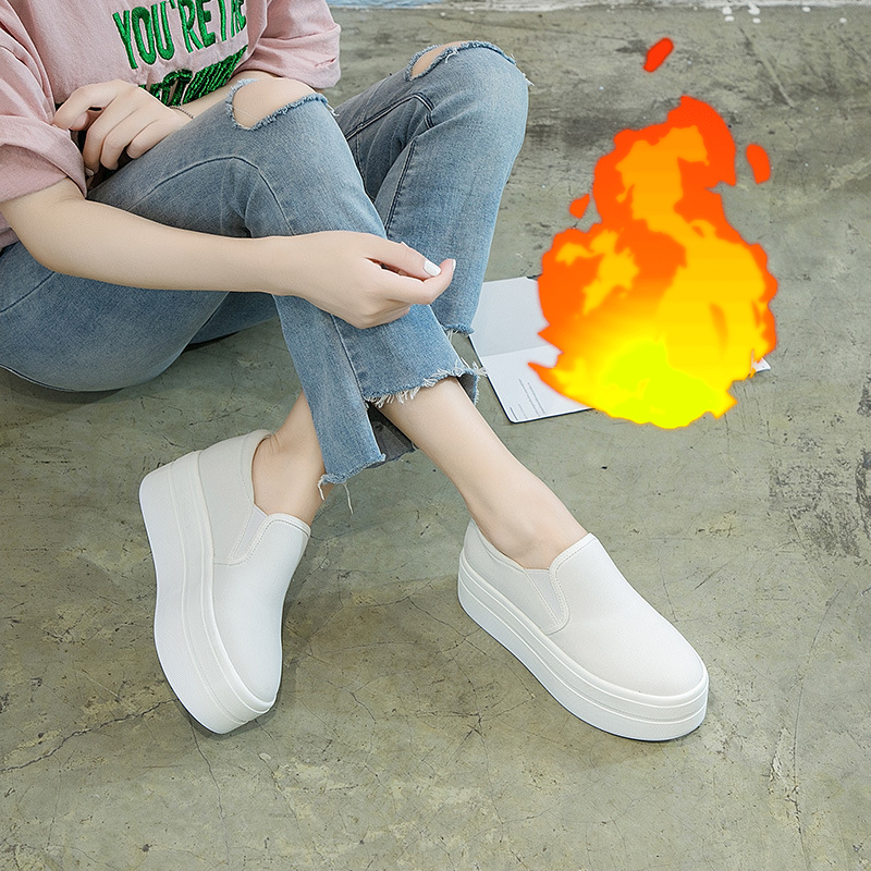 Fujin 6cm Women's Canvas Shoes Breathable Slip on Fashion Breathable Casual Shoes Spring Autumn Winter Platform Slip Shoes Women