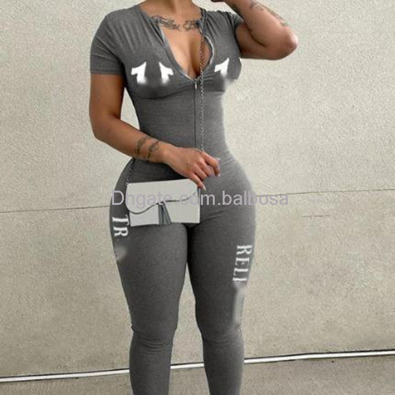 Fall Designer Womens Jumpsuits Slim Sexy Bodysuit Fashion Short Sleeved Letter Printed Long Pants Rompers