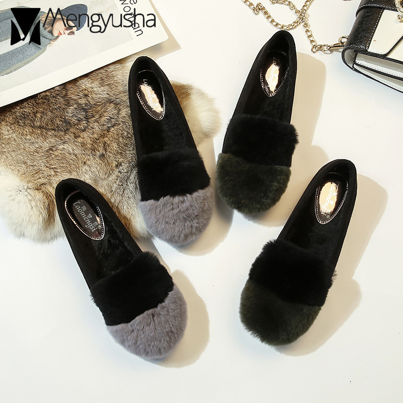 color mixed rabbit f064b fur flats women winter socofy ck moccasins female cotton padded loafers warm snow shoes big size 43