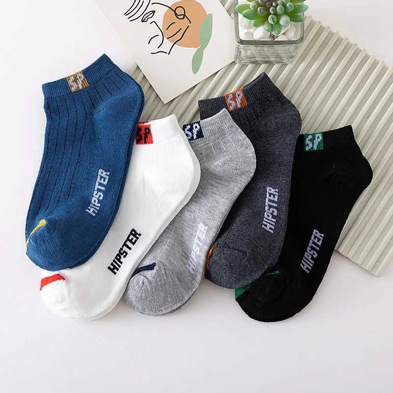 Men's Socks 5 Pairs Mens Letters SP Short Socks Spring And Summer Shallow Low Top Sport Short Socks Trend In Tube Socks Y240830Q1TU