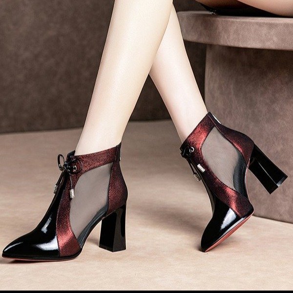 Boots Network Hollow High-Heeled 2021 Summer New Mesh Sandals Female Chunky-Heel Color New Block Women's Shoes 8ed3