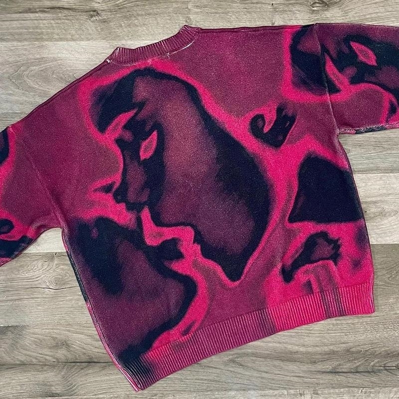 EMO ONeck Y2k Knitted sweater Rock Goth Aesthetics Graphic Print Oversized Punk Knitt Pullover Hip Hop Streetwear Retro Clothes 240830