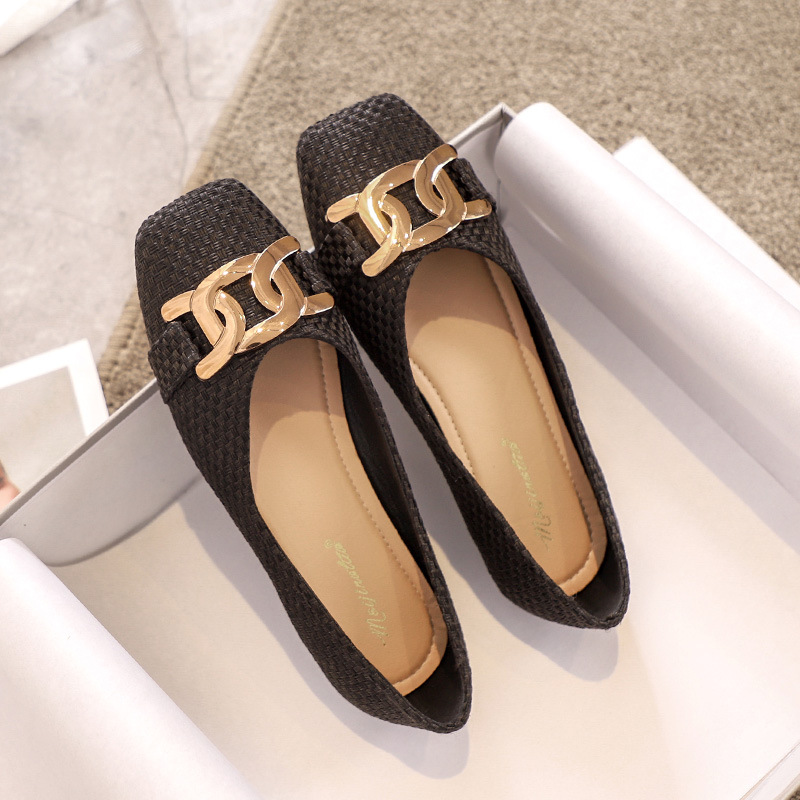 Metal weave 9d7d5 flats Chain sneakers women shoes slip on shallow loafers cozy square toe moccasins femme espadrilles plus size 42/44