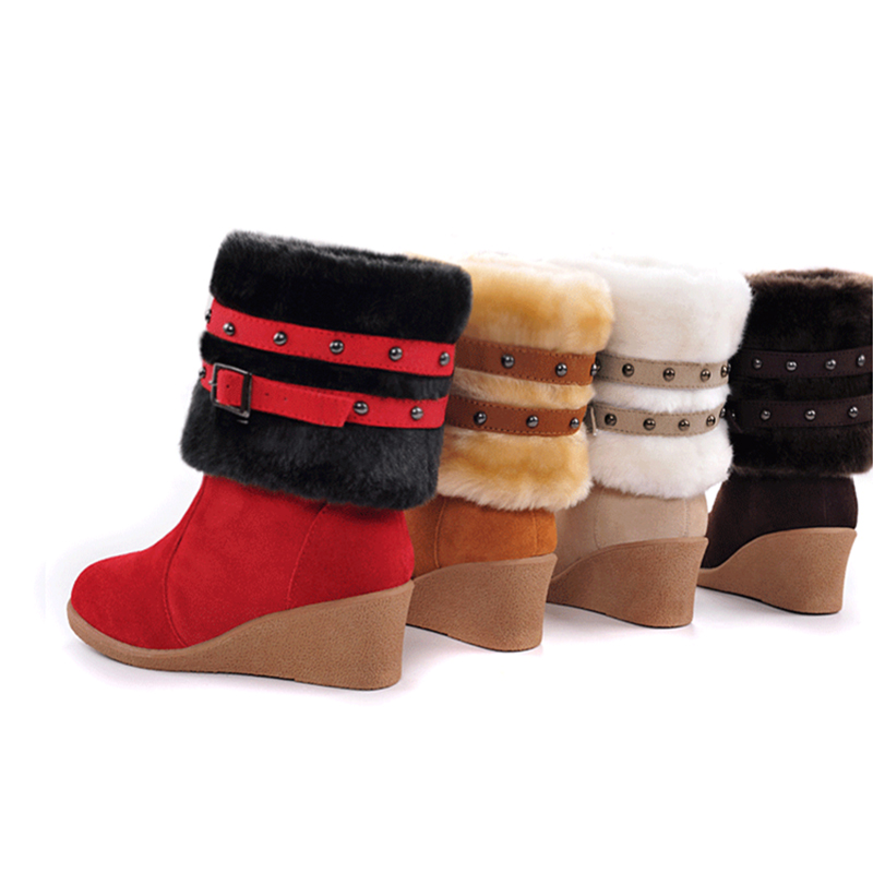 shoes brand Winter Warm Snow Suede Leather Shoes 2021 plus size Wedges Non-slip Women Boots 2547