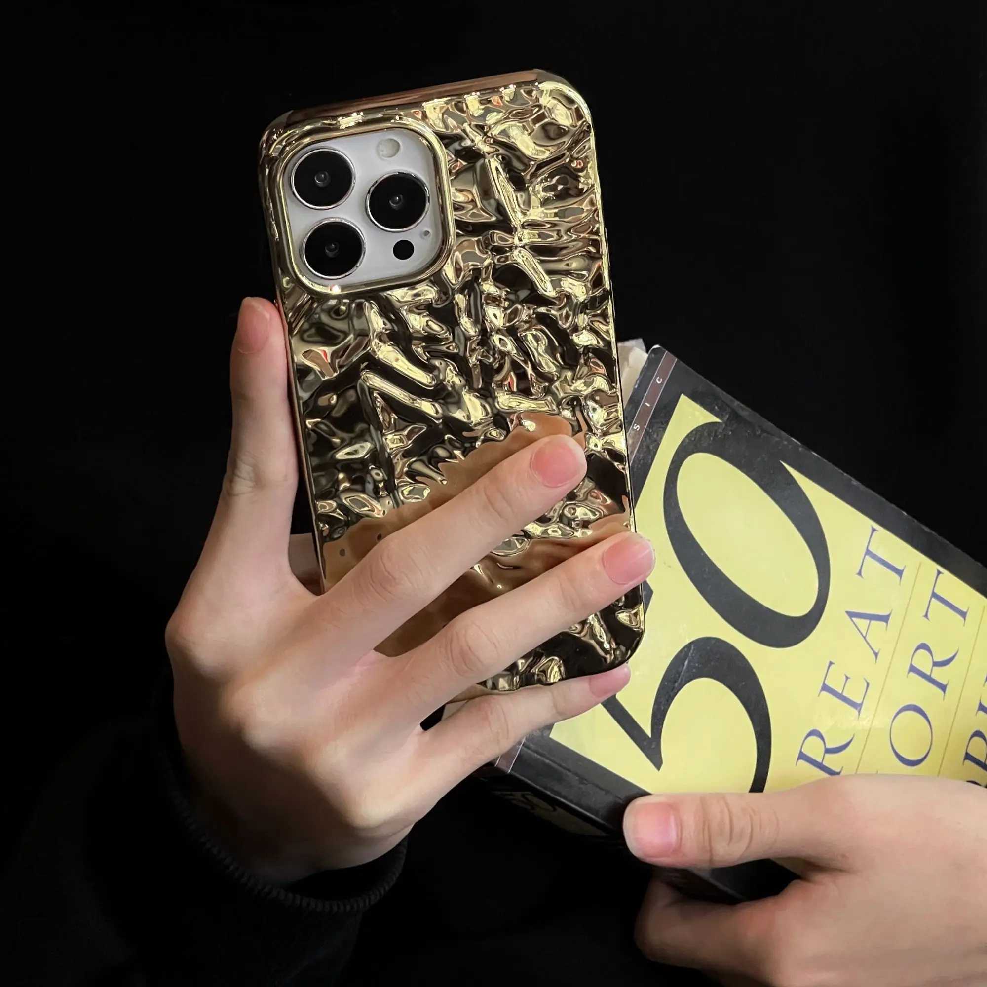 Luxury gold-plated tin foil phone case suitable for iPhone 15 14 13 11 12 Pro Max X XS Max XR waterproof and shockproof soft cover for men M240902