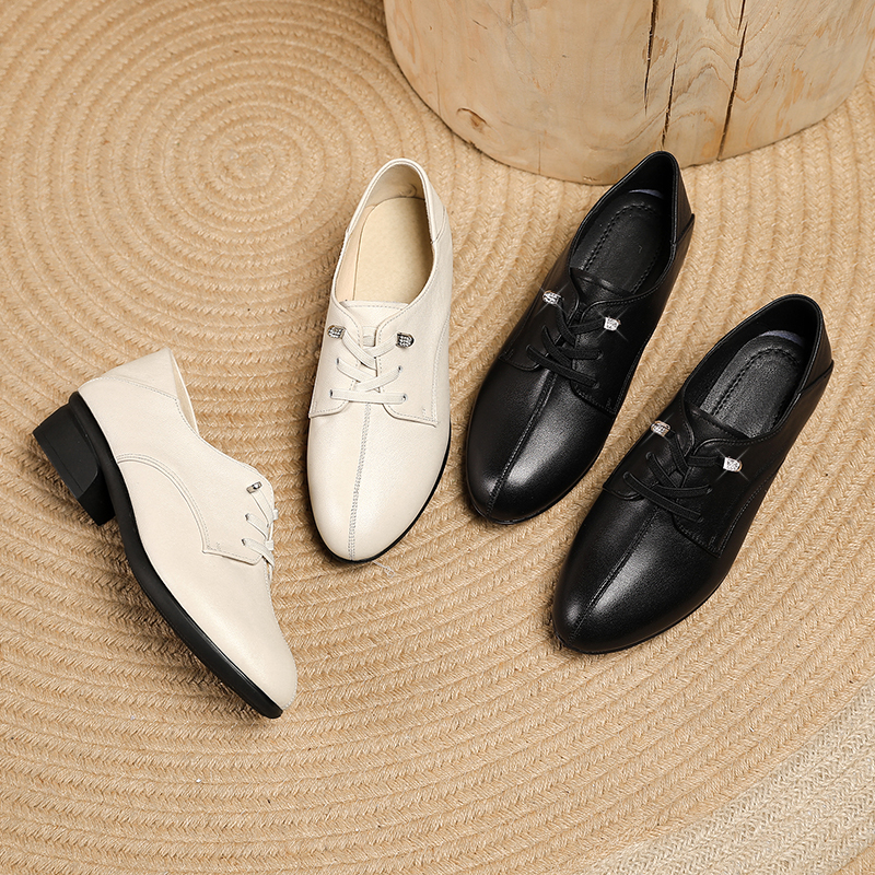 AIYUQI Women Shoes British Style 2024 Spring New Genuine Leather Lace-up Women Shoes Non-slip Mom Casual Shoes Women