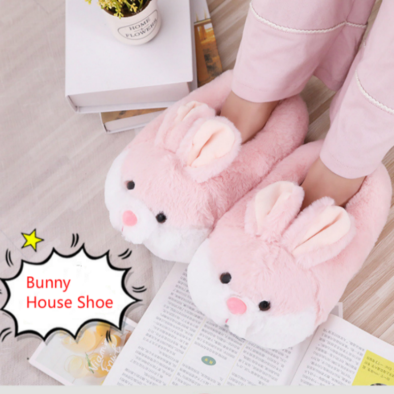 House Fluffy Women Slippers Cute Cartoon Pink Bunny Girls Fur Slides Bedroom Indoor Rabbits Warm Plush Ladies Casual Shoes 476
