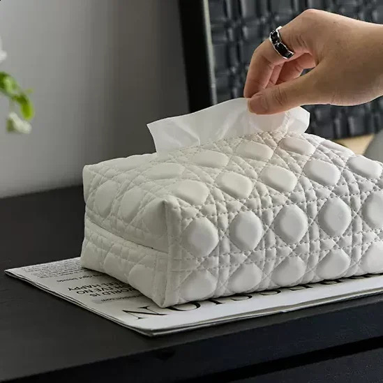 Leather Tissue Box Cream Style Tissue Box Living Room High-end Light Bedroom Coffee Table Paper Drawer Tissue Storage Box 240902