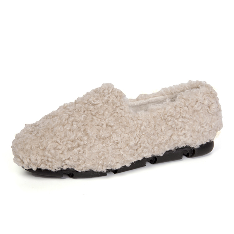 Moccasins Lambwool Femme Winter Cotton Shoes Women Warm Plush Loafers Comfy Curly Sheep Fur Flats Woman