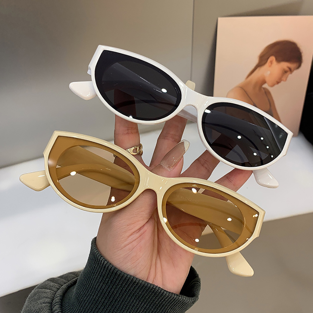 Fashion Vintage Oval Sunglasses Shades for Women Retro Full Frame Outdoor Travel Sweet Style Trendy Sun Glasses