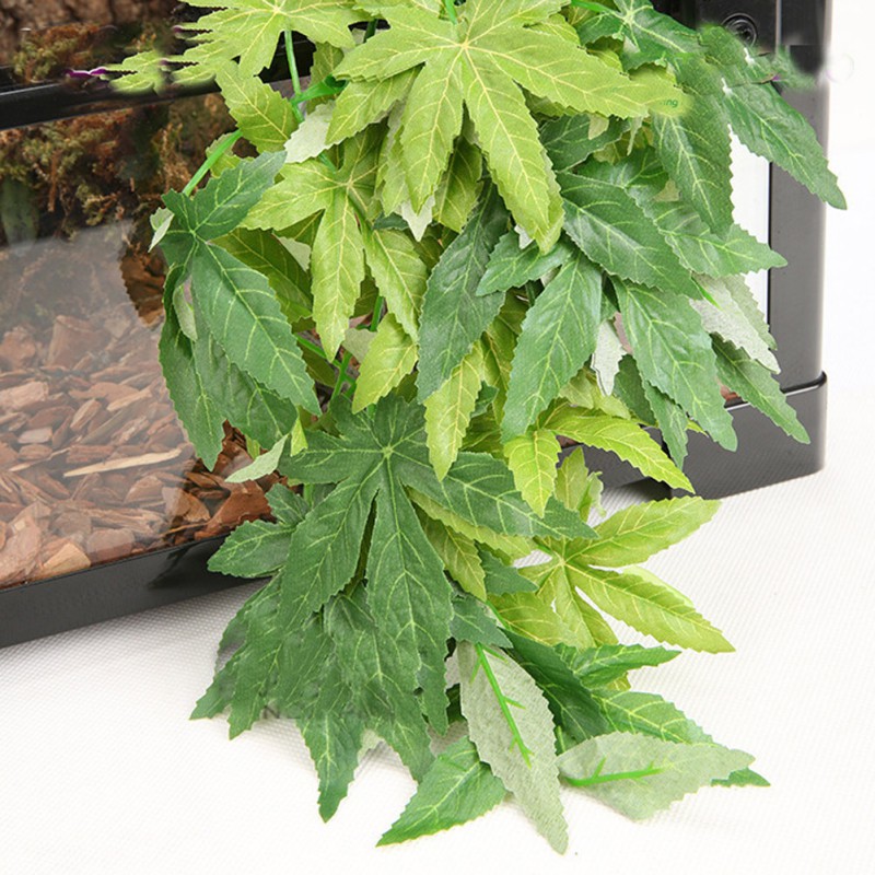 1PC Reptile Plants Plastic Simulation Leaf with Sucker Fish Tank Aquarium Decoration Artificial Green Plant Fake Hanging Leaves