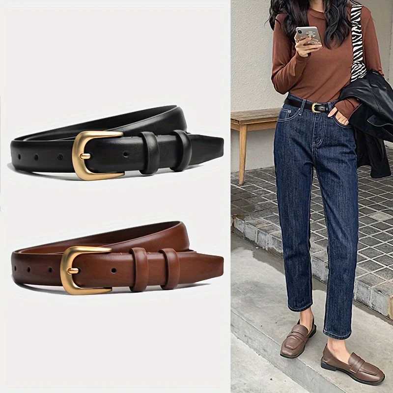 1-piece womens fashionable simple belt decoration black with jeans belt suitable for daily wear and use X2411091