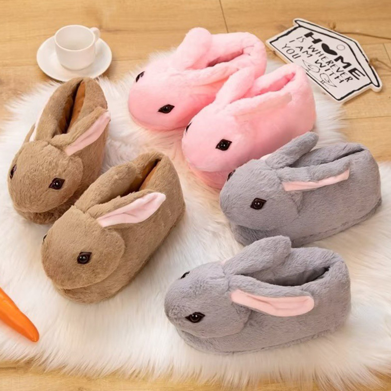 Cute Cartoon Rabbit All Inclusive Winter Warm Home Slippers Adult Girl Lady Plush Head Silent Indoor Floor Women Fun Slippers 789