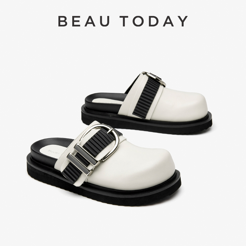 Leisure BEAUTODAY Slippers Women Genuine Cow Leather Solid Color Thick Sole Round Toe Summer Outdoor Ladies Shoes Handmade 36268 0a53