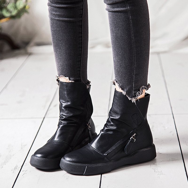 quality genuine leather lace up autumn winter ankle for platform high heels boots women shoes d121