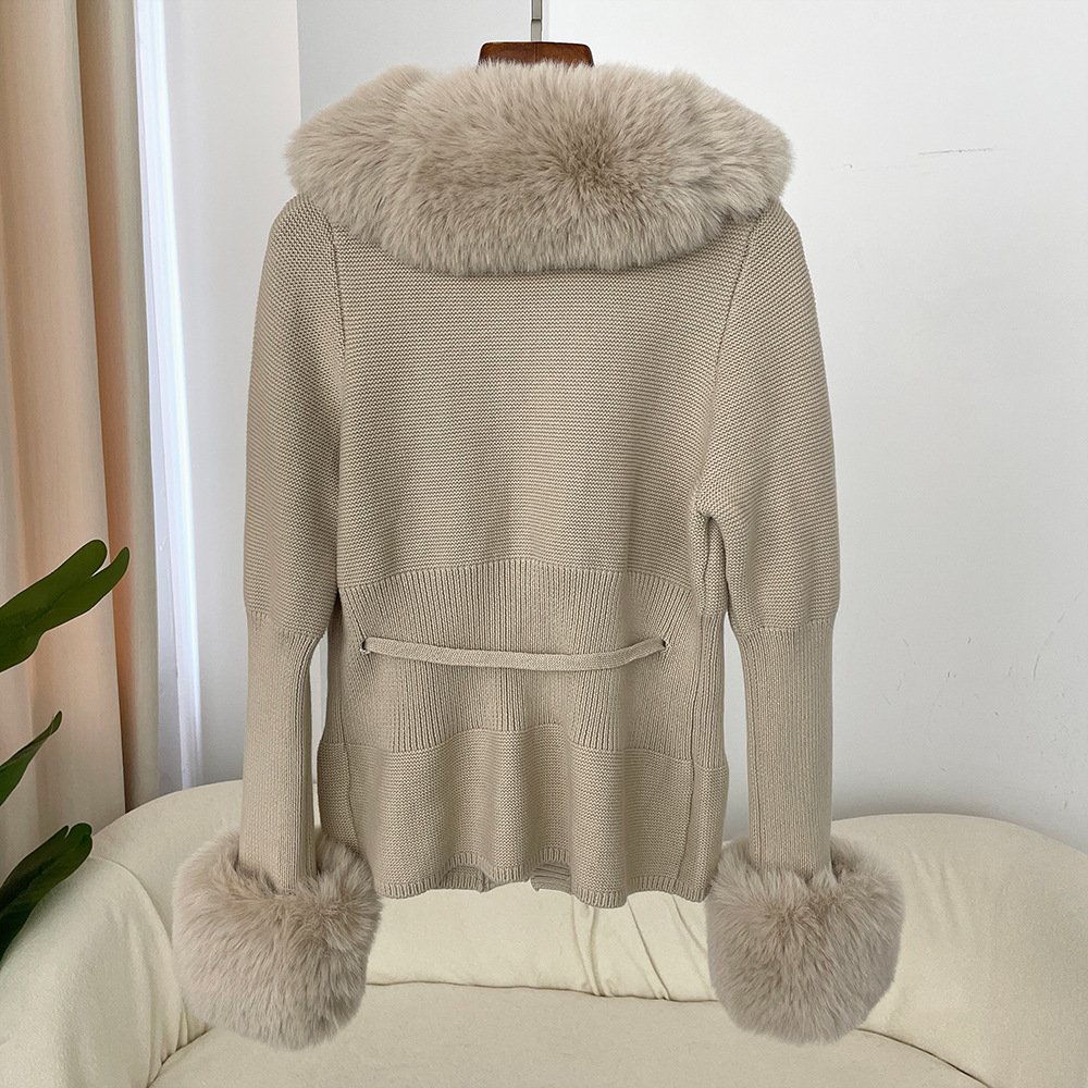 Women's Faux Fur knitted autumn and winter sweaters womens Artificial fox fur coats knitted cardigans woolen sweaters 240826