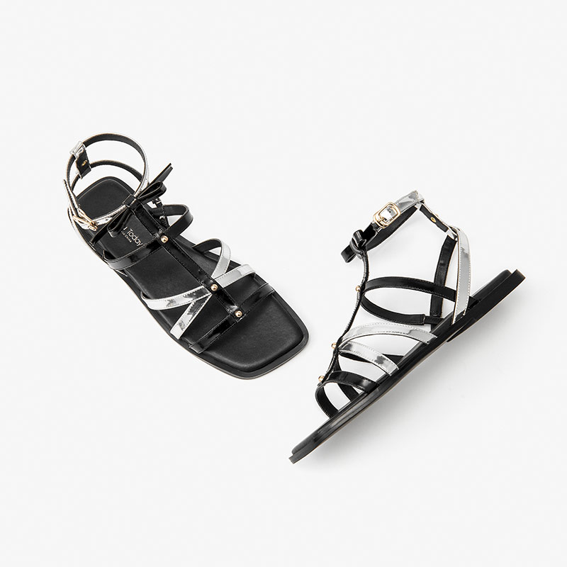 Gladiator BeauToday Sandals Women Calfskin Leather Narrow Band Square Toe Buckle Strap Beach Flat Ladies Shoes Handmade 32360 ff42