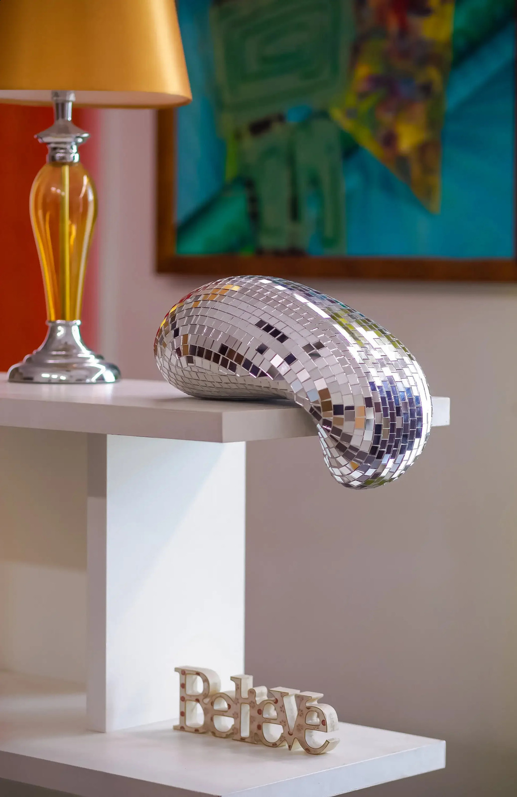 Decor Crafts Melted Disco Ball Sculpture Wall Art Home Decor Table Decor Sculpture Disco Drip Maximalist Home Sparkle Mirror 240902