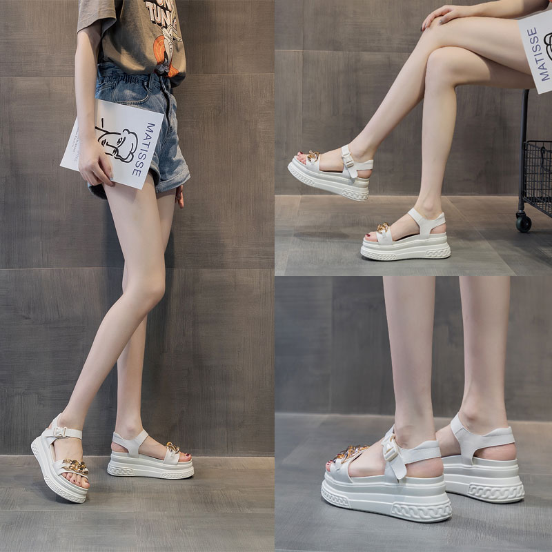 2025 NEW High heel AIYUQI Platform New Genuine Leather Summer Fashion Version Chain Roman Sandals Women aa