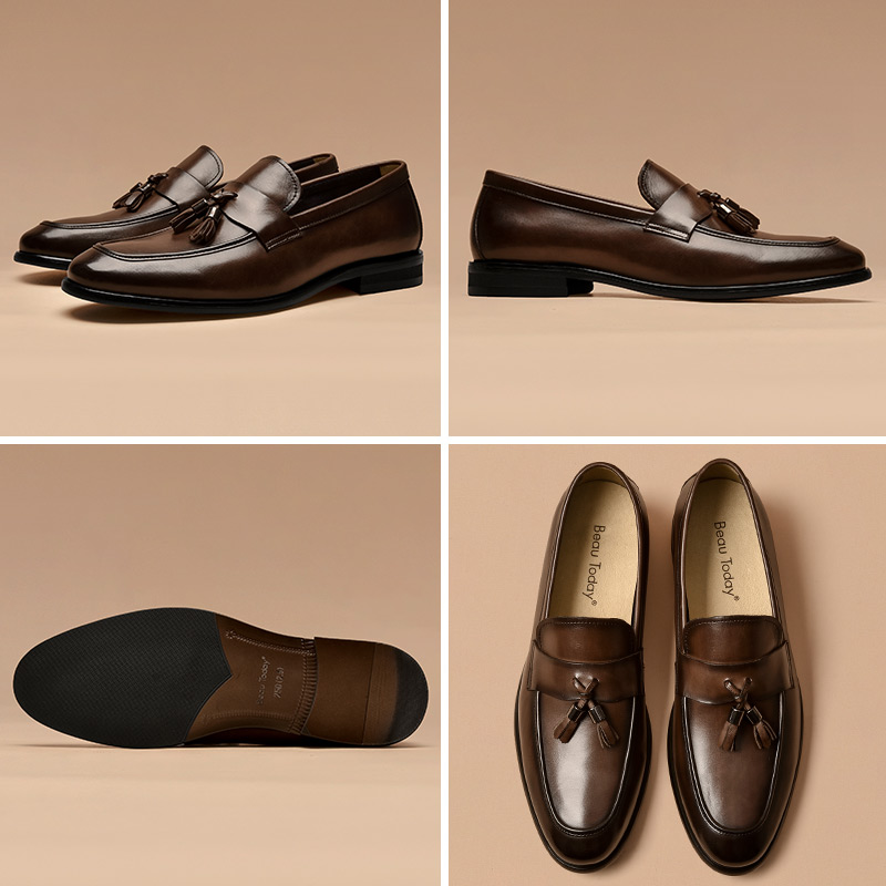 BeauToday Penny Loafers Men Genuine Cow Leather Tassel Decoration Male Slip On Round Toe Fashion Gentlemen Shoes Handmade 50045