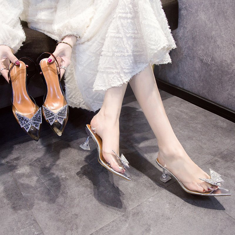 Crystal Butterfly pumps 3f821 clear woman sandalias glass high heels shoes women 2022 pointed toe transparent talons plus size 40-43