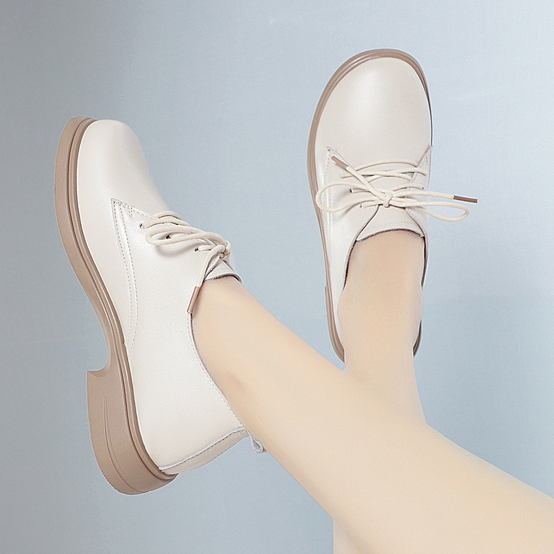 2025 NEW Genuine AIYUQI Leather Spring Thick Heel British Style Ladies Round Toe Lace up Work Shoes For Women ca