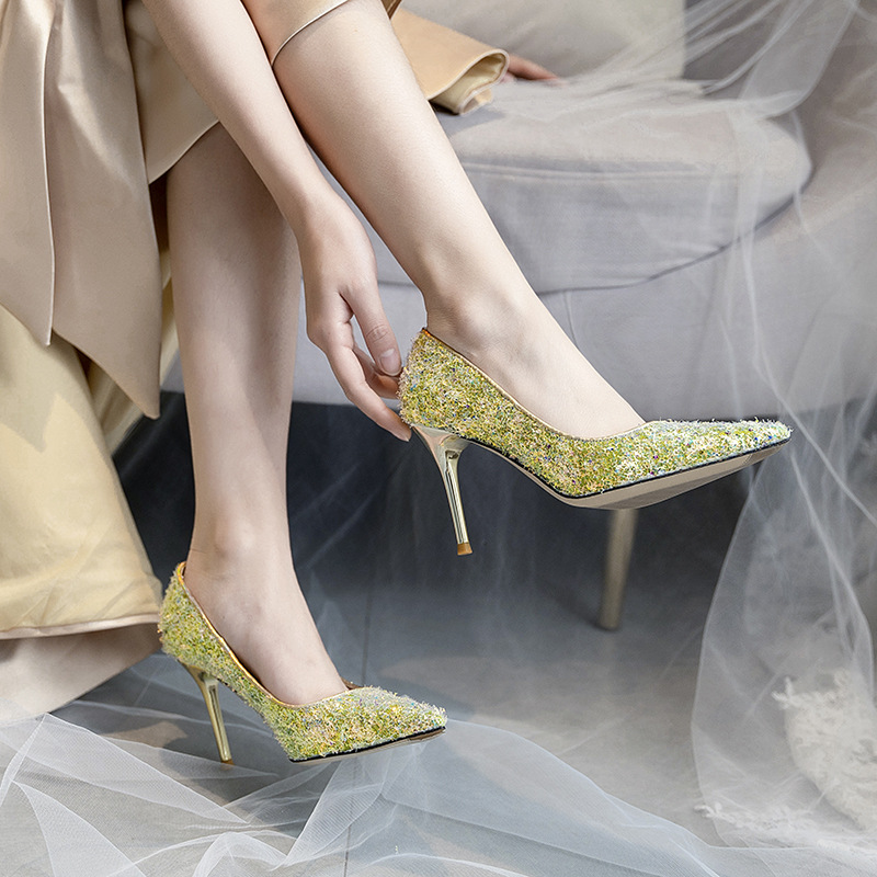 Shoes 2022 Summer ebbe6 Paillette Ladies Stiletto High Heels Woman Party Club Pumps Gold Sexy Glitter Pointed Toe Femme Traf Escarpins