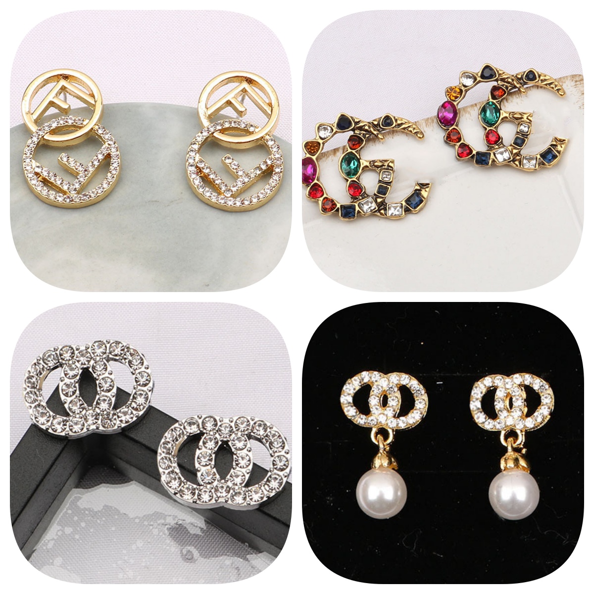 2024 Mixed Simple Gold Plated Silver Luxury Brand Designers Letters Stud Geometric Famous Women Round Crystal Rhinestone Pearl Earring Wedding Party Jewerlry Hot