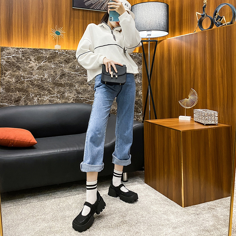 F4fda Women Fashion Square 2020 Head Solid Color Thick New Bottom Quality Wedge Platform Casual Shoe Female Loafers Casual Shoes