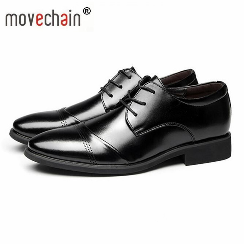 Vintage Movechain Design Men's Genuine Leather Business Shoes Fashion Men Suit Dress Casual Lace up Shoe US size 6-13 EU 38-47 82ef 6345