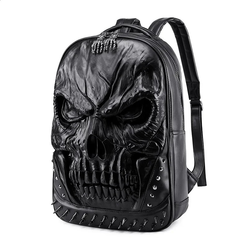 Men Women Thick Leather Backpacks For s 3D Skull Casual Travel Large Capacity Laptop Bag School Bags 240902