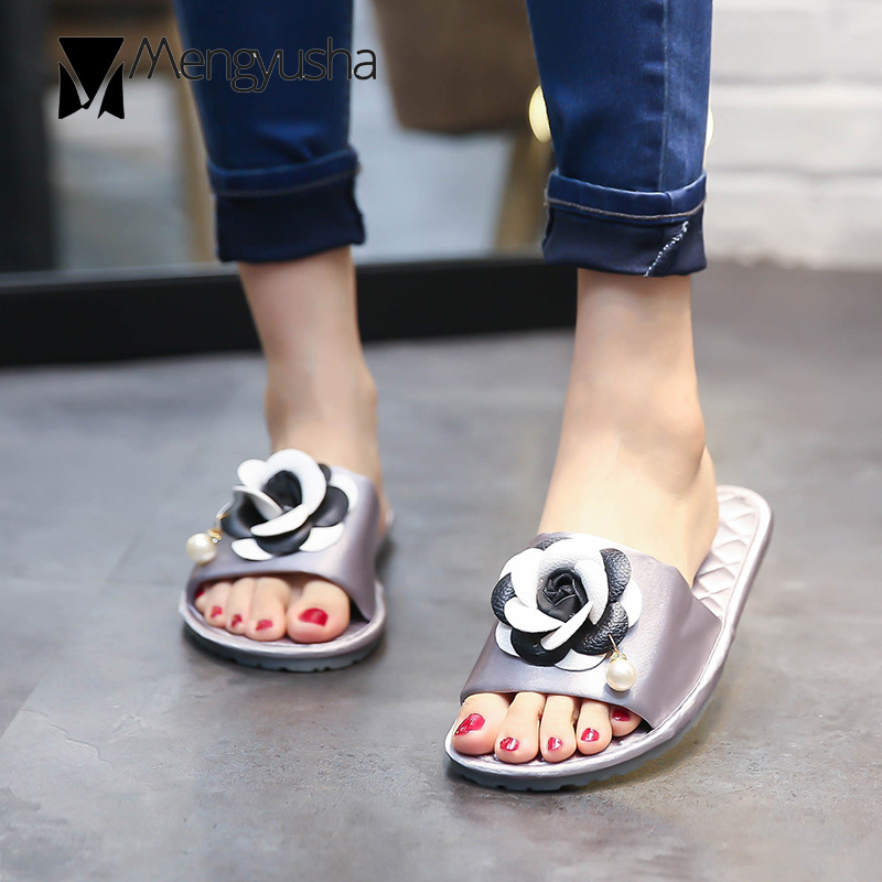 White Black Mixed Colors Big Wers Slides Pearl Pendant Slippers Home Camelliae Flip Ps Women Beach Sandals New Quality Summer Shoes