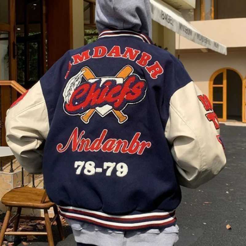 Men's Jackets Strt Flocking Embroidery Jacket Men Women Hip Hop Loose Baseball Jackets Fashion Patchwork Outwear Unisex High Strt 2023 L261016 - view 3