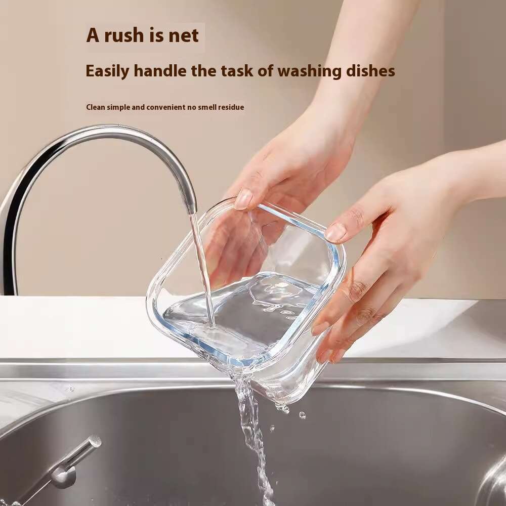 Glass soup household use, sealed square microwave oven heating, bowl office workers, adult lunch box with lid for preservation