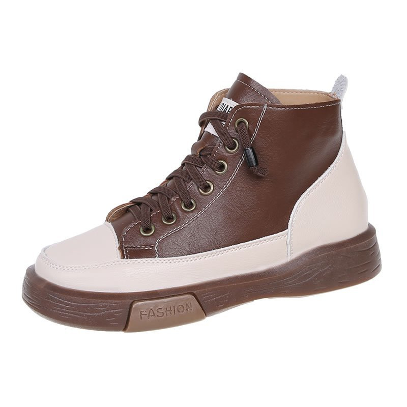 2025 new New Leather Boots for Women High Top Designer Shoes Flat Casual Sneakers Quality Platform Ankle Booties atos De Mujer af77 Platm