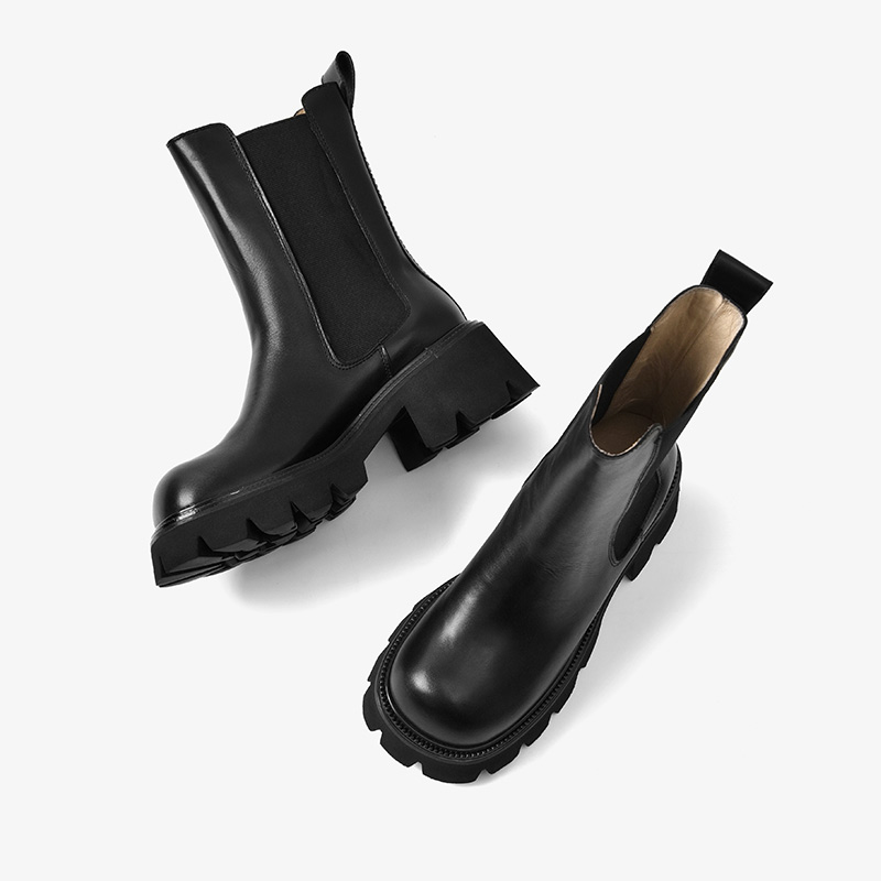 Ankle BeauToday Boots Platform Women Calfskin Leather Round Toe Elastic Band Thick Sole Ladies Shoes Handmade 02396 c278