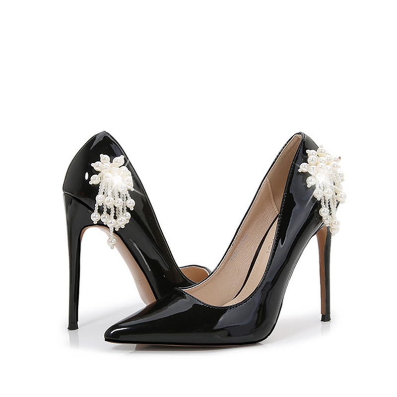 2025 new 12cm High Ultra heels Pearls wers Wedding Party Elegant Thin heeled Spring Summer Patent Leather Women Pump Shoes 8679 89c8