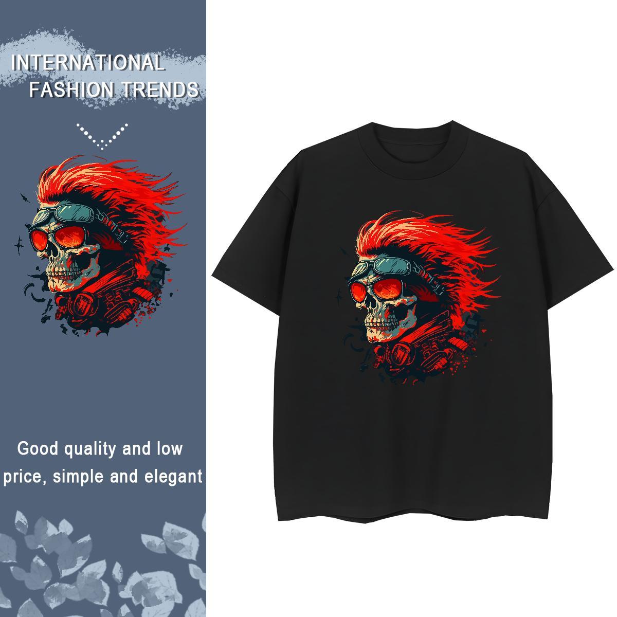 2024 DIY T Shirts Women 230g Pure Cotton Crew Neck Daily Outfit skull Womens Tshirts Unisex DIY Printed Tops