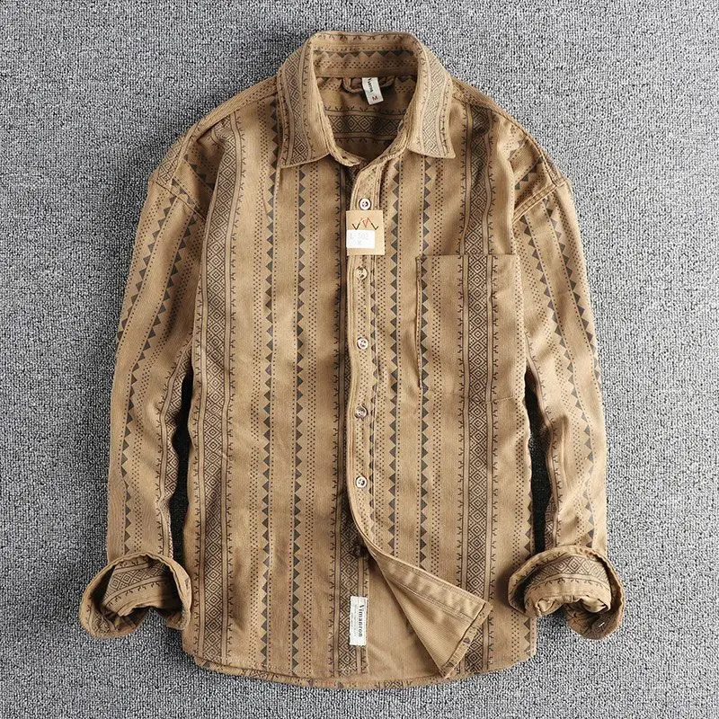 Spring Autumn Fashion Turn-down Collar Long Sleeve Printing Blouse Mens Clothing Vintage Button Loose Korean Trend Shirts 240902 - view 3