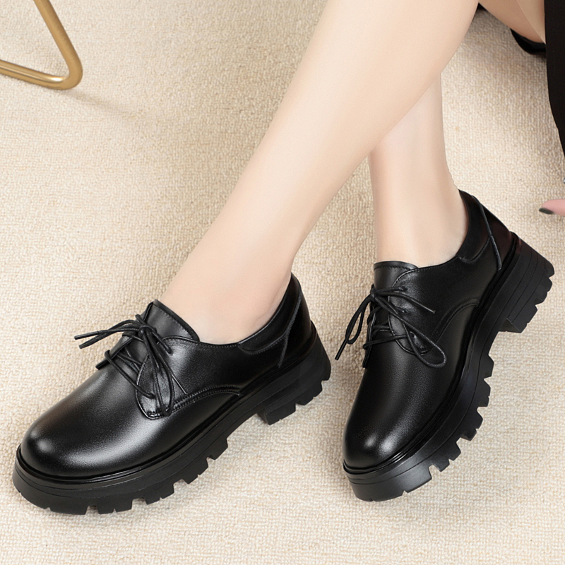 Women's AIYUQI Large Quality Size 41 42 43 Autumn New 2024 Genuine Leather Lace Loafers New Thick Bottom Female Oxford Shoes Dce3