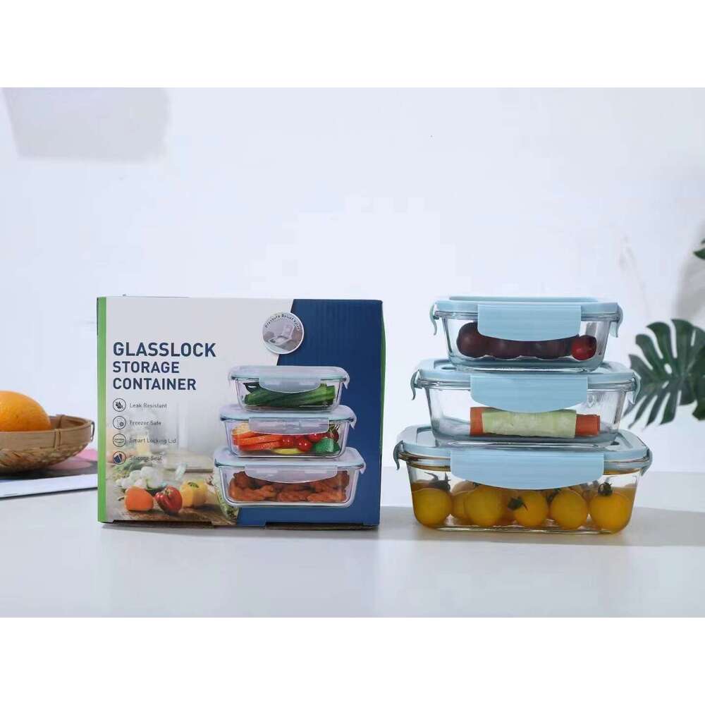 A set of glass lunch boxes that can be heated in microwave have dedicated paron lid for office workers. They come with food box and a fresh-keeping be